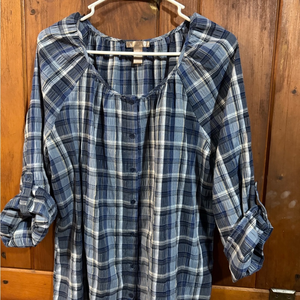 White Stag Blue Checkered Blouse